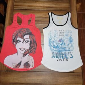 Set of 2 Disney Ladies Tank Tops Little Mermaid Ariel Red & White - Size Small